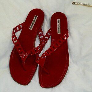 Manolo Blahnik Red Patent Slides - Size 11 - RUNS SMALL and fits more like a 10